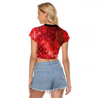 Aotearoa Taniko Matariki Raglan Cropped T Shirt Cosmic Red