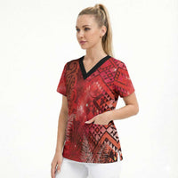 Aotearoa Taniko Matariki Scrub Top Cosmic Red