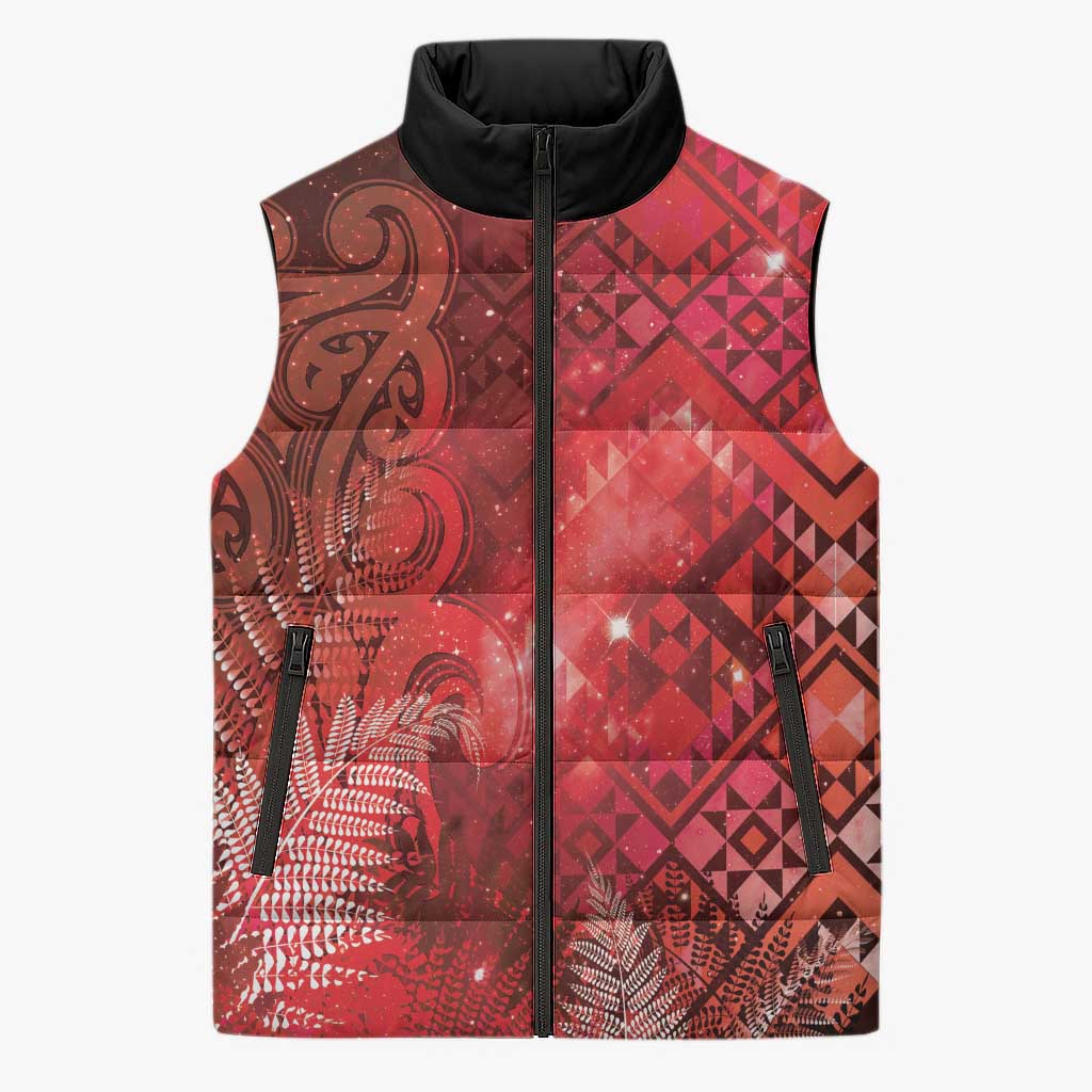 Aotearoa Taniko Matariki Sleeveless Puffer Jacket Cosmic Red