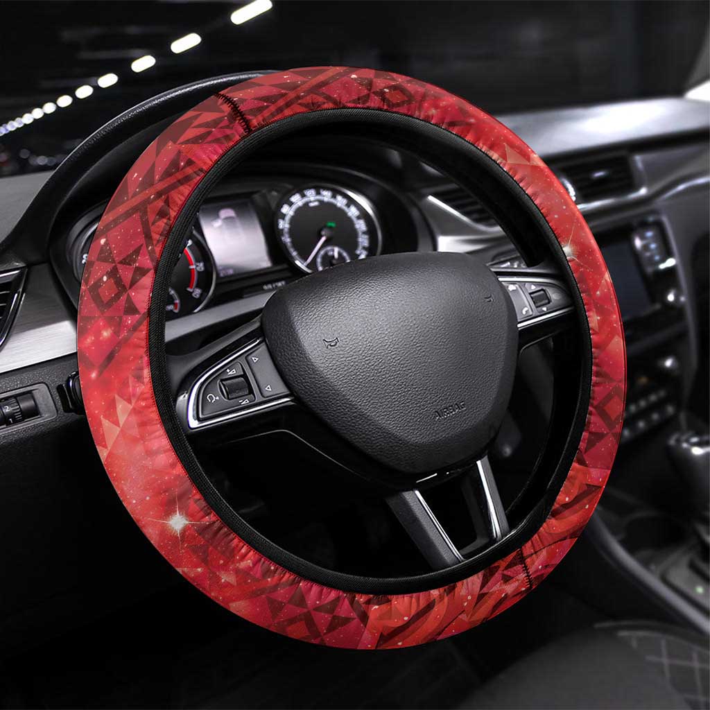 Aotearoa Taniko Matariki Steering Wheel Cover Cosmic Red