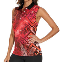 Aotearoa Taniko Matariki Women Sleeveless Polo Shirt Cosmic Red