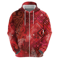 Aotearoa Taniko Matariki Zip Hoodie Cosmic Red