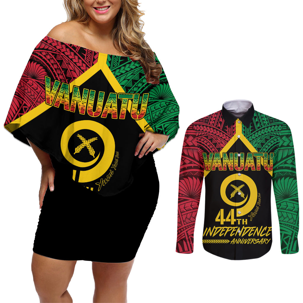 Vanuatu 44th Independence Anniversary Couples Matching Off Shoulder Short Dress and Long Sleeve Button Shirt