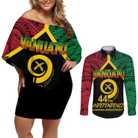 Vanuatu 44th Independence Anniversary Couples Matching Off Shoulder Short Dress and Long Sleeve Button Shirt