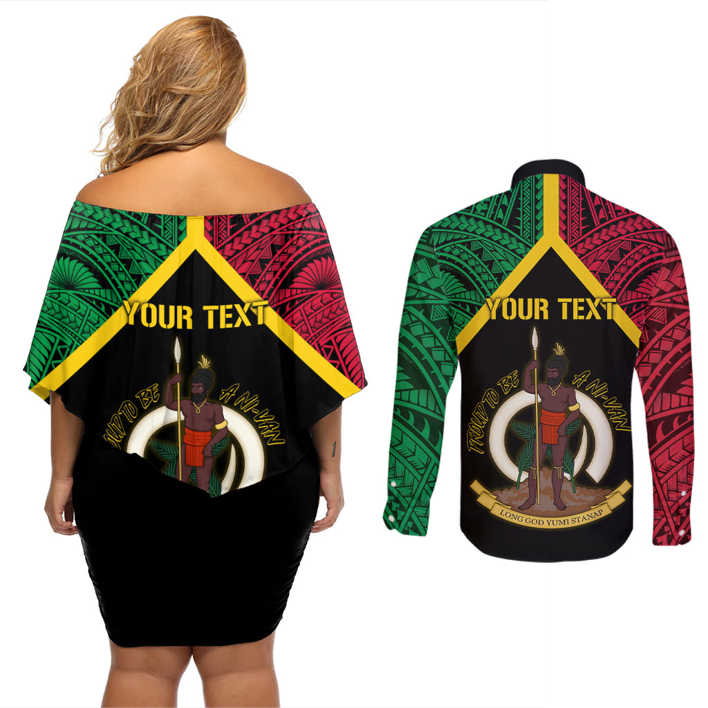 Vanuatu 44th Independence Anniversary Couples Matching Off Shoulder Short Dress and Long Sleeve Button Shirt
