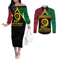 Vanuatu 44th Independence Anniversary Couples Matching Off The Shoulder Long Sleeve Dress and Long Sleeve Button Shirt