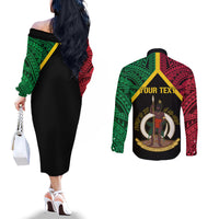 Vanuatu 44th Independence Anniversary Couples Matching Off The Shoulder Long Sleeve Dress and Long Sleeve Button Shirt