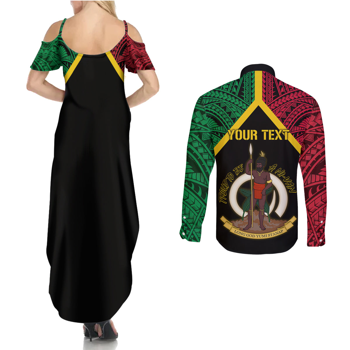 Vanuatu 44th Independence Anniversary Couples Matching Summer Maxi Dress and Long Sleeve Button Shirt