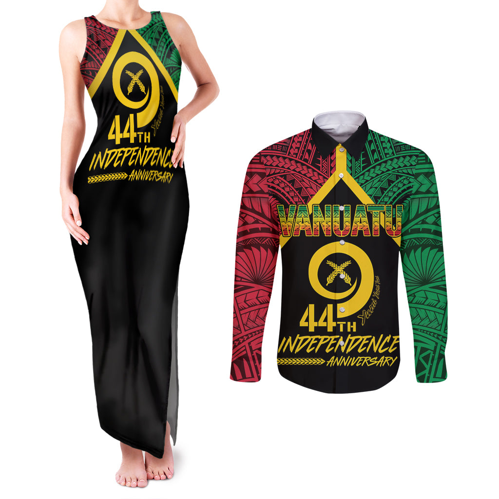 Vanuatu 44th Independence Anniversary Couples Matching Tank Maxi Dress and Long Sleeve Button Shirt