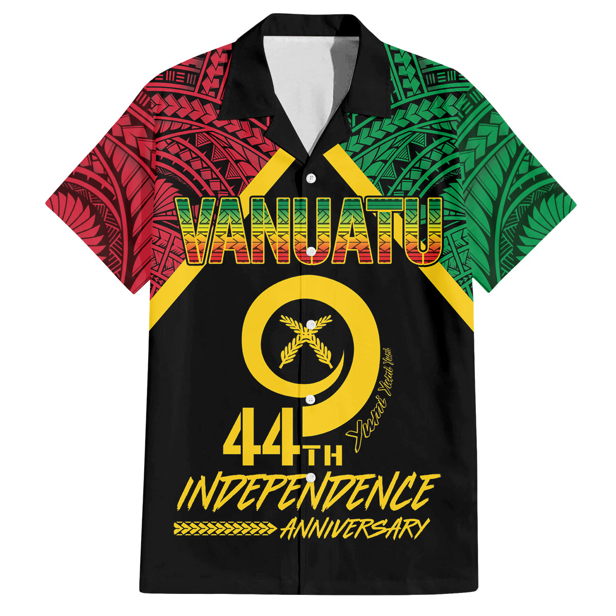 Vanuatu 44th Independence Anniversary Family Matching Off The Shoulder Long Sleeve Dress and Hawaiian Shirt