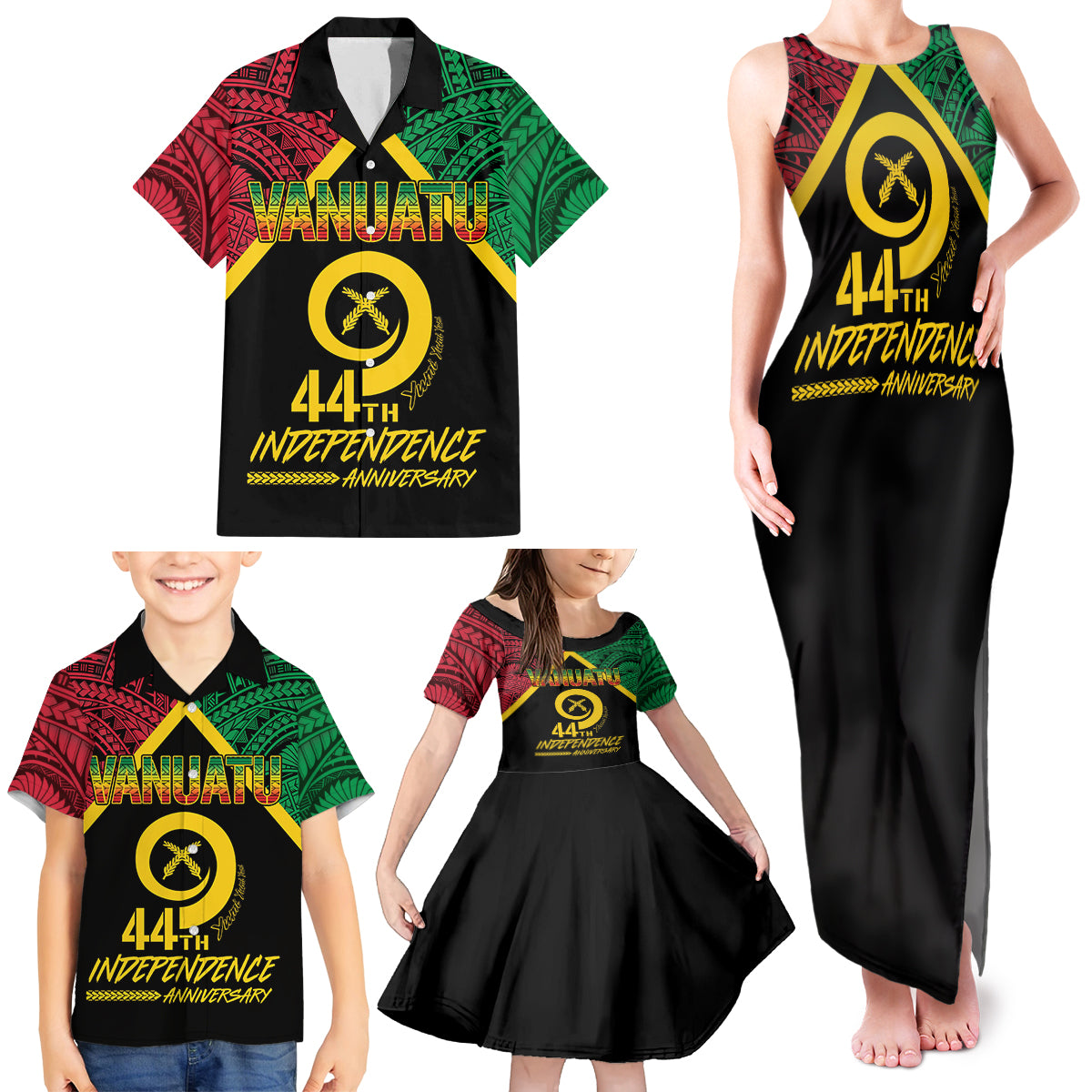 Vanuatu 44th Independence Anniversary Family Matching Tank Maxi Dress and Hawaiian Shirt