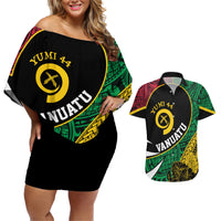 Vanuatu Independence Day Yumi 44 Couples Matching Off Shoulder Short Dress and Hawaiian Shirt