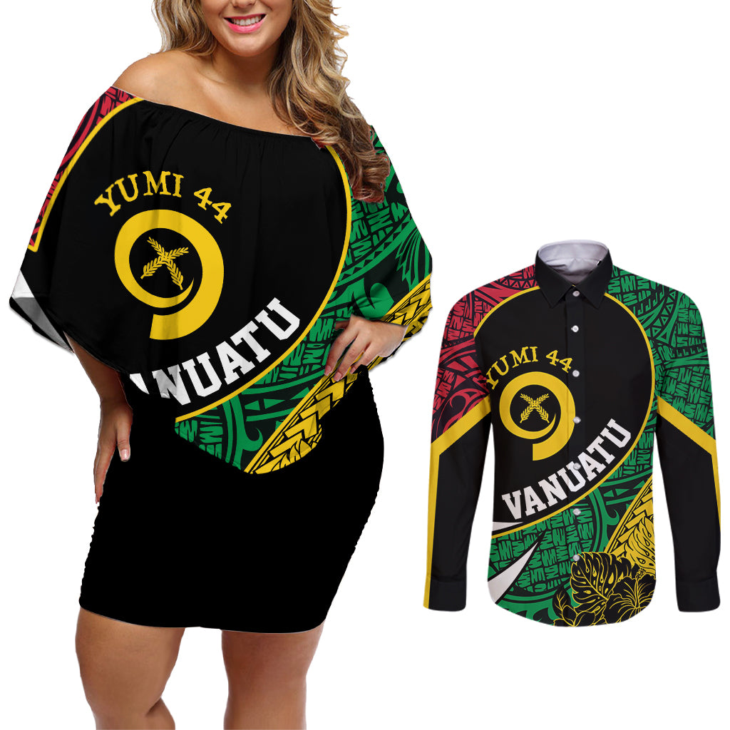 Vanuatu Independence Day Yumi 44 Couples Matching Off Shoulder Short Dress and Long Sleeve Button Shirt
