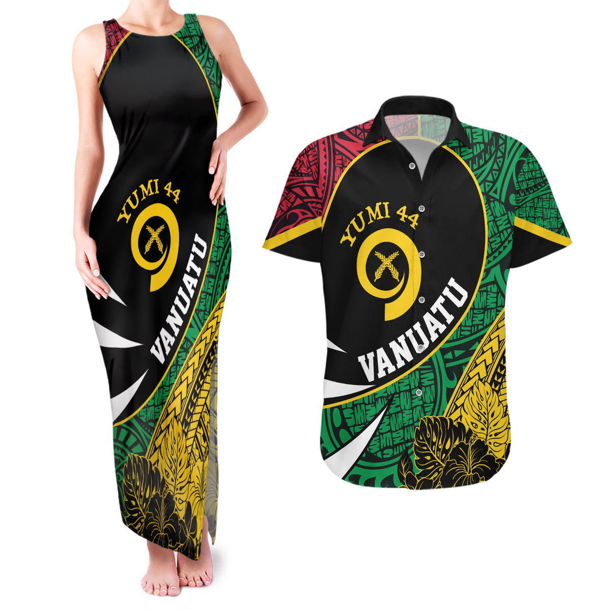 Vanuatu Independence Day Yumi 44 Couples Matching Tank Maxi Dress and Hawaiian Shirt
