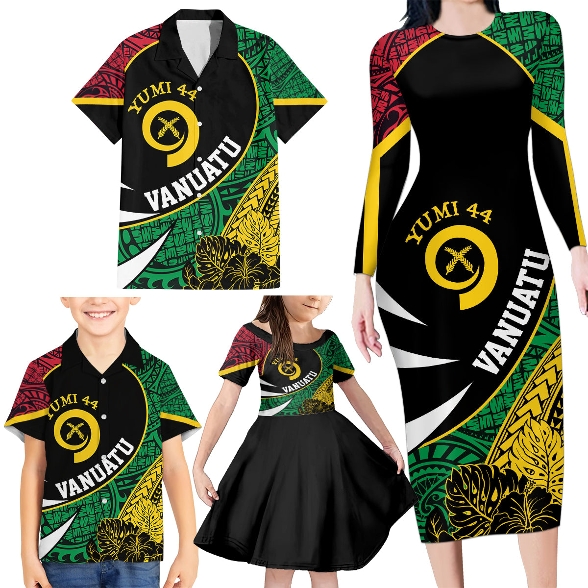 Vanuatu Independence Day Yumi 44 Family Matching Long Sleeve Bodycon Dress and Hawaiian Shirt LT7 - Polynesian Pride