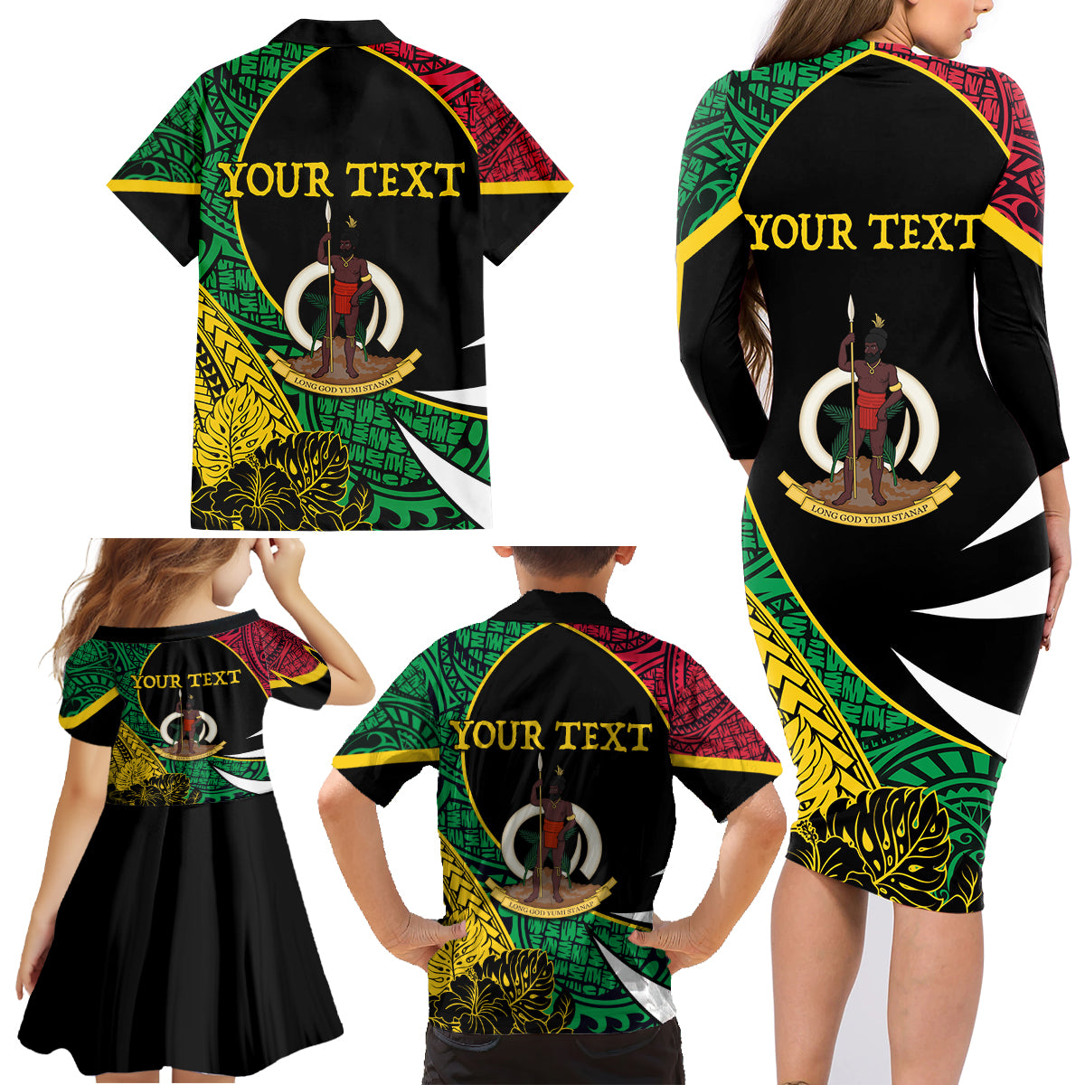 Vanuatu Independence Day Yumi 44 Family Matching Long Sleeve Bodycon Dress and Hawaiian Shirt LT7 - Polynesian Pride