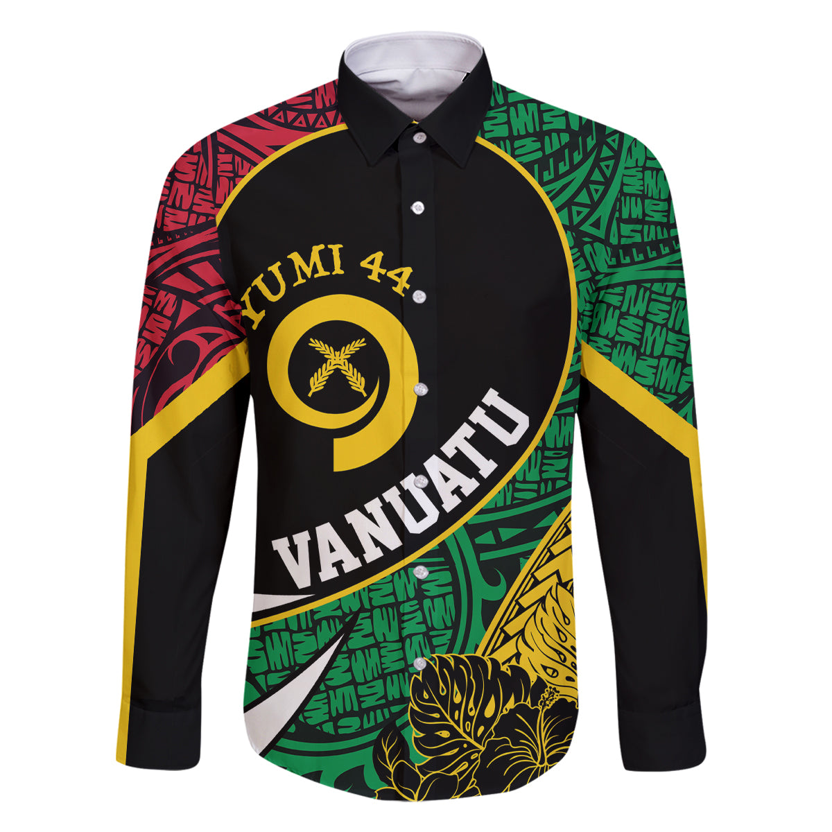 Vanuatu Independence Day Yumi 44 Family Matching Off The Shoulder Long Sleeve Dress and Hawaiian Shirt LT7 Dad's Shirt - Long Sleeve Colorful - Polynesian Pride