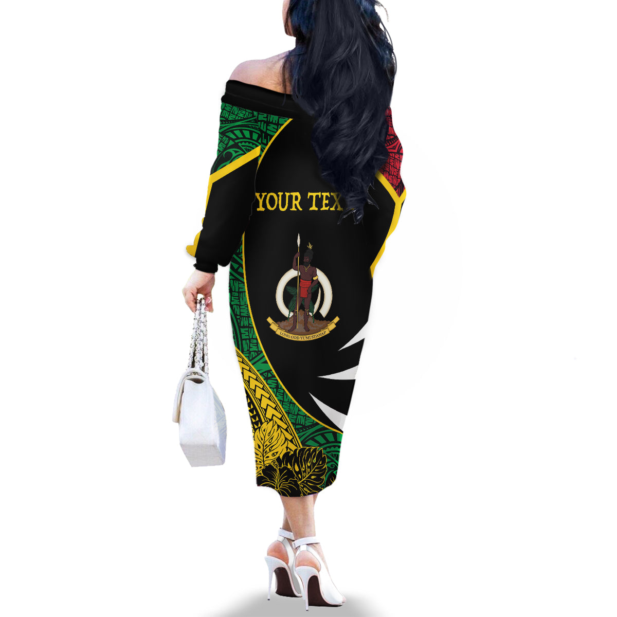 Vanuatu Independence Day Yumi 44 Family Matching Off The Shoulder Long Sleeve Dress and Hawaiian Shirt LT7 - Polynesian Pride