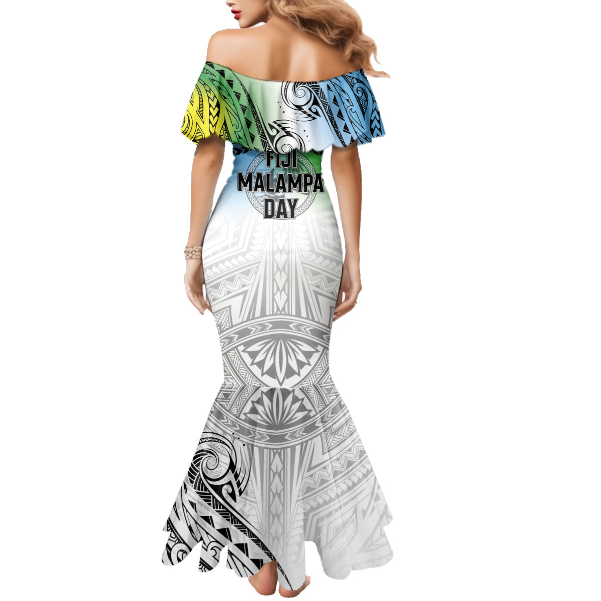 Malampa Fiji Day Family Matching Mermaid Dress and Hawaiian Shirt Gradient Style
