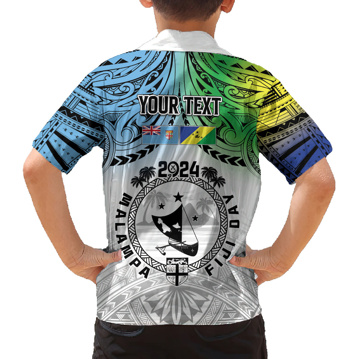 Malampa Fiji Day Family Matching Off The Shoulder Long Sleeve Dress and Hawaiian Shirt Gradient Style LT7 - Polynesian Pride