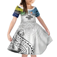 Malampa Fiji Day Family Matching Short Sleeve Bodycon Dress and Hawaiian Shirt Gradient Style LT7 Daughter's Dress White - Polynesian Pride