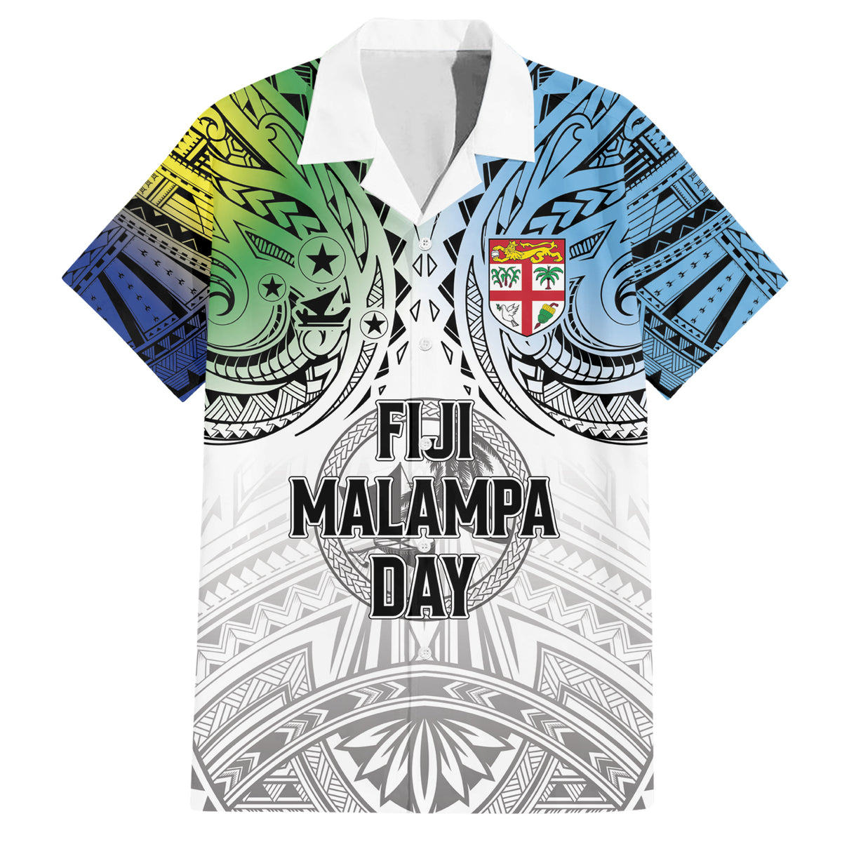 Malampa Fiji Day Family Matching Short Sleeve Bodycon Dress and Hawaiian Shirt Gradient Style LT7 Dad's Shirt - Short Sleeve White - Polynesian Pride