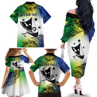 Malampa Day Family Matching Off The Shoulder Long Sleeve Dress and Hawaiian Shirt Emblem Gradient Style
