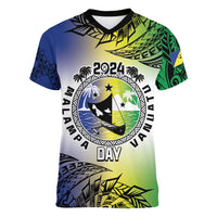 Malampa Day Women V-Neck T-Shirt Emblem Gradient Style