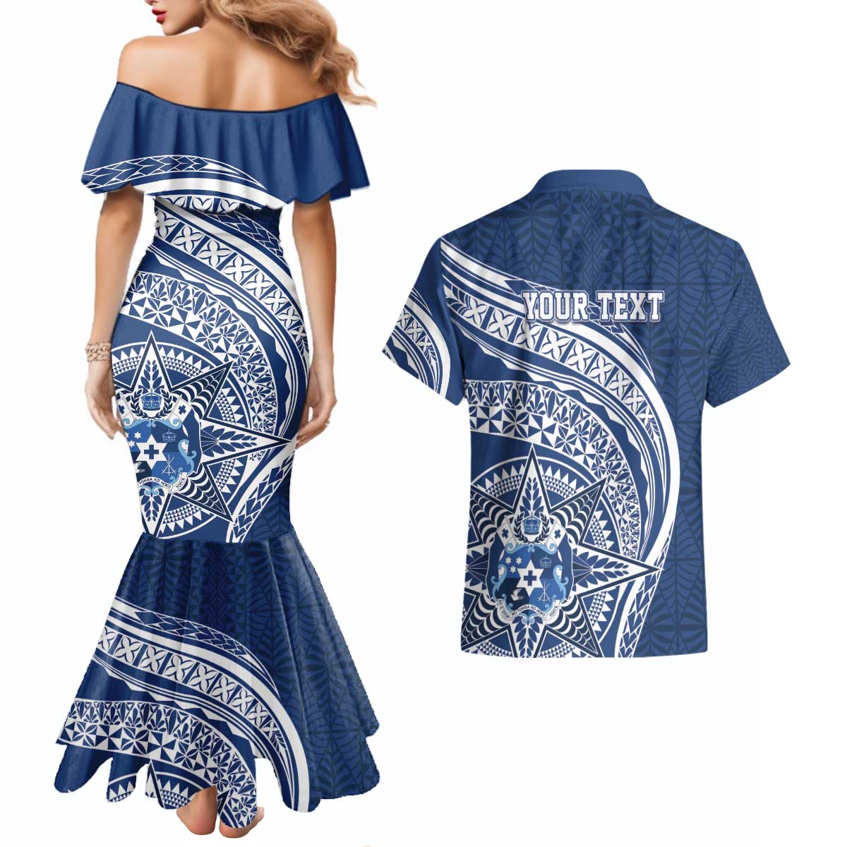 Tonga Queen Salote College Personalized Couples Matching Mermaid Dress and Hawaiian Shirt Ngatu Tokelaufeletoa Motifs LT7 - Polynesian Pride