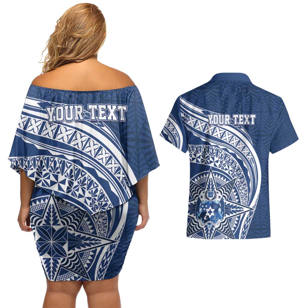 Tonga Queen Salote College Personalized Couples Matching Off Shoulder Short Dress and Hawaiian Shirt Ngatu Tokelaufeletoa Motifs LT7 - Polynesian Pride