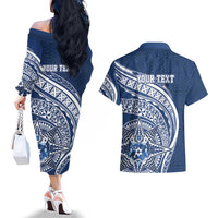 Tonga Queen Salote College Personalized Couples Matching Off The Shoulder Long Sleeve Dress and Hawaiian Shirt Ngatu Tokelaufeletoa Motifs LT7 - Polynesian Pride
