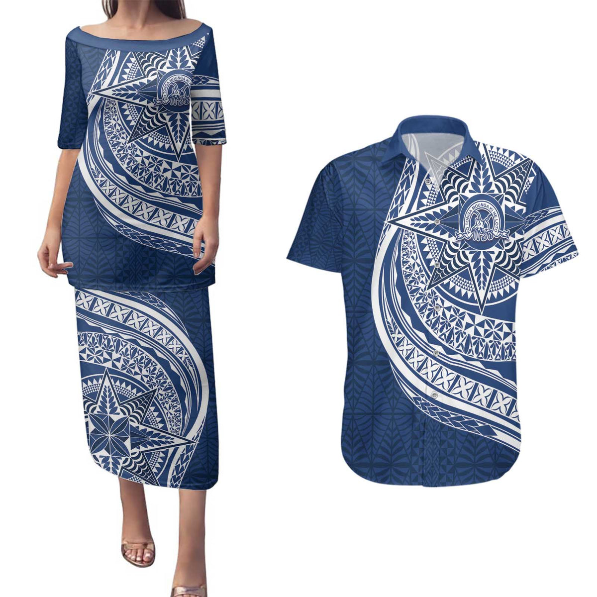 Tonga Queen Salote College Personalized Couples Matching Puletasi and Hawaiian Shirt Ngatu Tokelaufeletoa Motifs