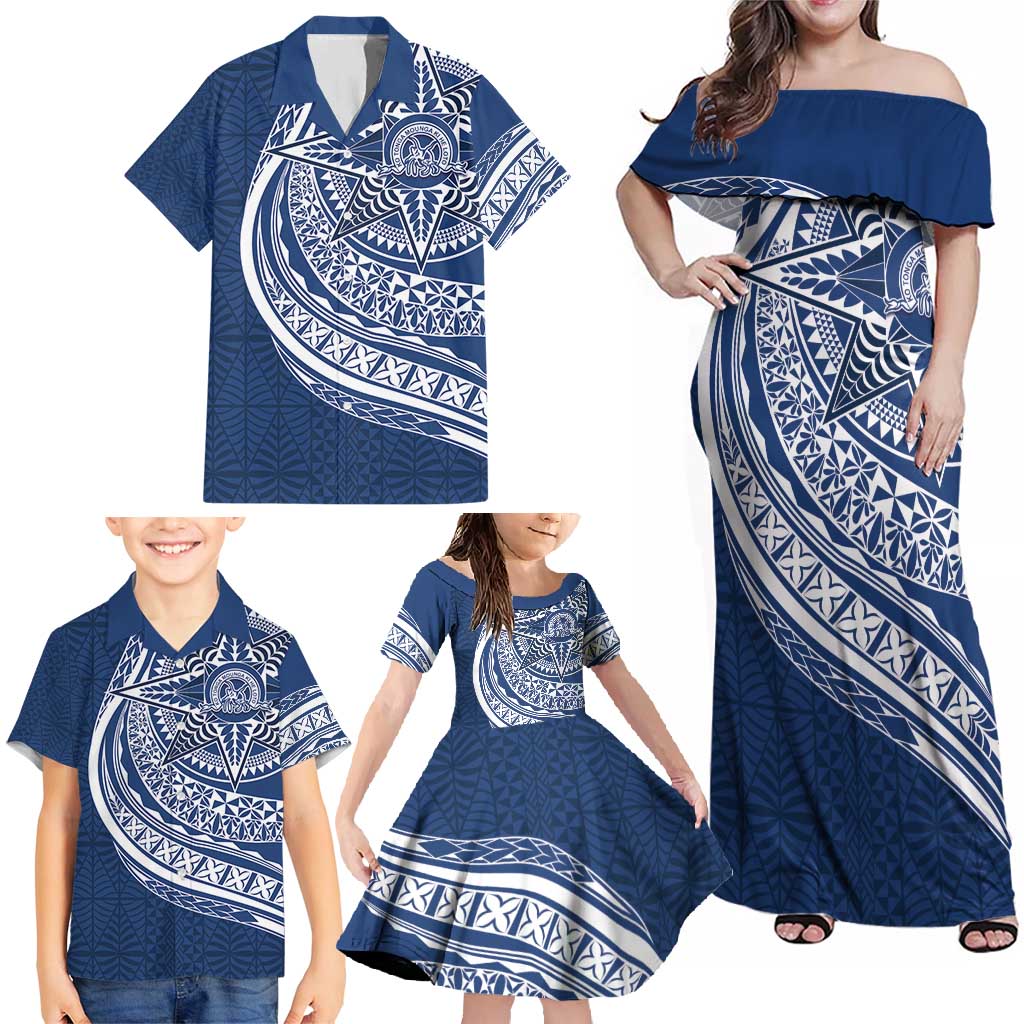 Tonga Queen Salote College Personalized Family Matching Off Shoulder Maxi Dress and Hawaiian Shirt Ngatu Tokelaufeletoa Motifs LT7 - Polynesian Pride