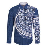 Tonga Queen Salote College Personalized Family Matching Off Shoulder Maxi Dress and Hawaiian Shirt Ngatu Tokelaufeletoa Motifs LT7 Dad's Shirt - Long Sleeve Navy Blue - Polynesian Pride