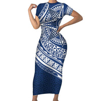 Tonga Queen Salote College Personalized Family Matching Short Sleeve Bodycon Dress and Hawaiian Shirt Ngatu Tokelaufeletoa Motifs LT7 Mom's Dress Navy Blue - Polynesian Pride