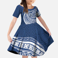 Tonga Queen Salote College Personalized Family Matching Tank Maxi Dress and Hawaiian Shirt Ngatu Tokelaufeletoa Motifs LT7 Daughter's Dress Navy Blue - Polynesian Pride