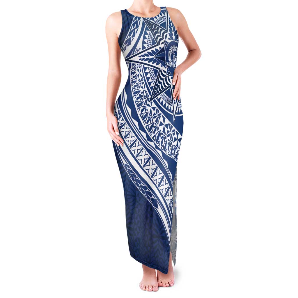 Tonga Queen Salote College Personalized Family Matching Tank Maxi Dress and Hawaiian Shirt Ngatu Tokelaufeletoa Motifs LT7 Mom's Dress Navy Blue - Polynesian Pride
