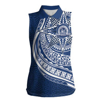 Tonga Queen Salote College Personalized Women Sleeveless Polo Shirt Ngatu Tokelaufeletoa Motifs LT7 Female Navy Blue - Polynesian Pride