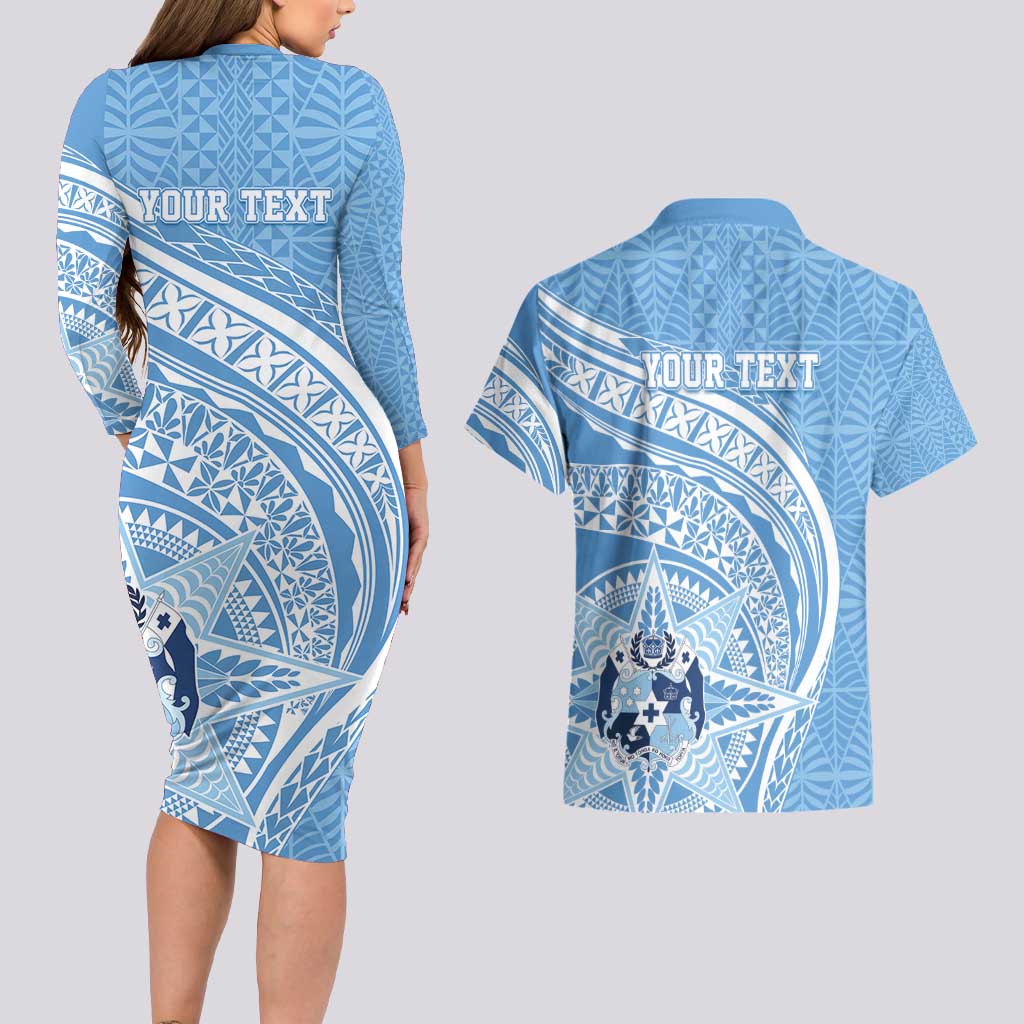 Tonga Apifo'ou Kolisi Personalized Couples Matching Long Sleeve Bodycon Dress and Hawaiian Shirt Ngatu Tokelaufeletoa Motifs LT7 - Polynesian Pride