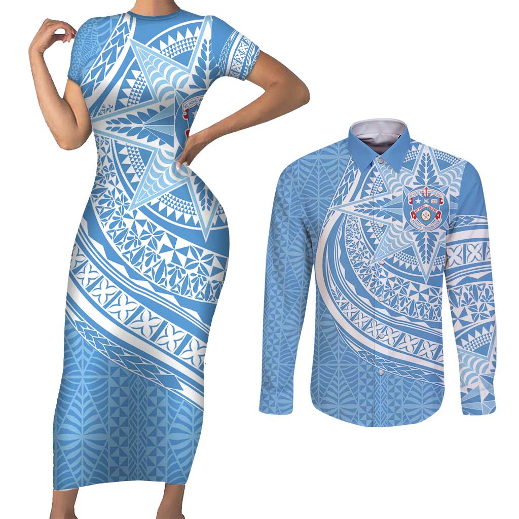 Tonga Apifo'ou Kolisi Personalized Couples Matching Short Sleeve Bodycon Dress and Long Sleeve Button Shirt Ngatu Tokelaufeletoa Motifs