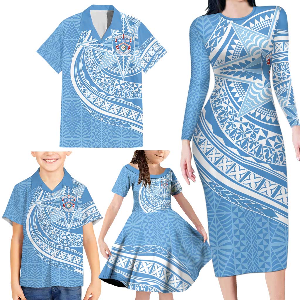 Tonga Apifo'ou Kolisi Personalized Family Matching Long Sleeve Bodycon Dress and Hawaiian Shirt Ngatu Tokelaufeletoa Motifs LT7 - Polynesian Pride