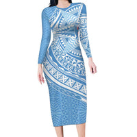 Tonga Apifo'ou Kolisi Personalized Family Matching Long Sleeve Bodycon Dress and Hawaiian Shirt Ngatu Tokelaufeletoa Motifs LT7 Mom's Dress Light Blue - Polynesian Pride