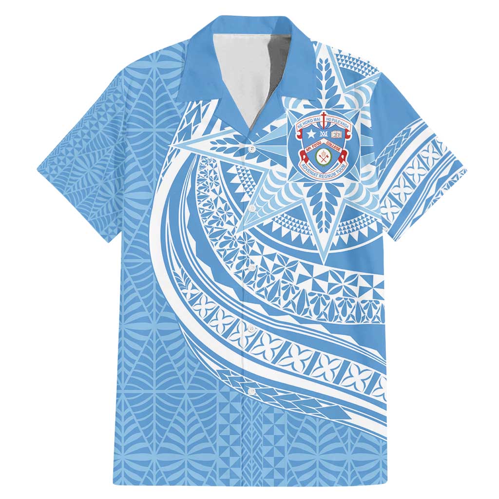Tonga Apifo'ou Kolisi Personalized Family Matching Mermaid Dress and Hawaiian Shirt Ngatu Tokelaufeletoa Motifs LT7 Dad's Shirt - Short Sleeve Light Blue - Polynesian Pride