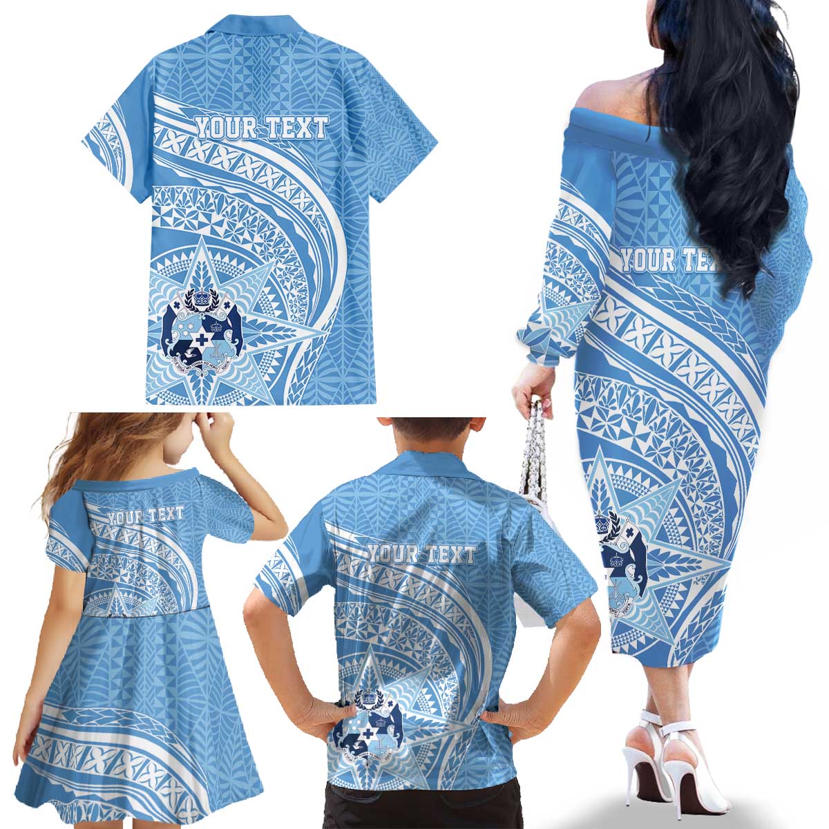 Tonga Apifo'ou Kolisi Personalized Family Matching Off The Shoulder Long Sleeve Dress and Hawaiian Shirt Ngatu Tokelaufeletoa Motifs LT7 - Polynesian Pride
