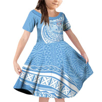 Tonga Apifo'ou Kolisi Personalized Family Matching Off Shoulder Short Dress and Hawaiian Shirt Ngatu Tokelaufeletoa Motifs LT7 Daughter's Dress Light Blue - Polynesian Pride