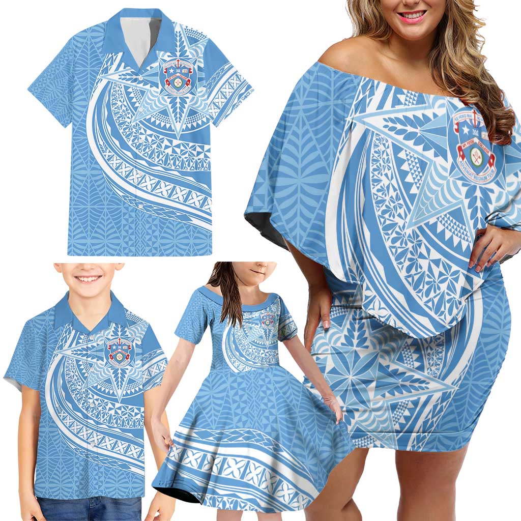 Tonga Apifo'ou Kolisi Personalized Family Matching Off Shoulder Short Dress and Hawaiian Shirt Ngatu Tokelaufeletoa Motifs LT7 - Polynesian Pride