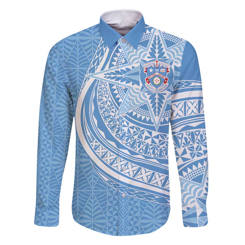 Tonga Apifo'ou Kolisi Personalized Family Matching Off Shoulder Short Dress and Hawaiian Shirt Ngatu Tokelaufeletoa Motifs LT7 Dad's Shirt - Long Sleeve Light Blue - Polynesian Pride