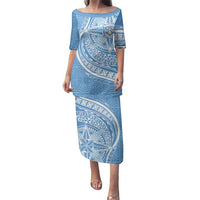 Tonga Apifo'ou Kolisi Personalized Family Matching Puletasi and Hawaiian Shirt Ngatu Tokelaufeletoa Motifs LT7 Mom's Dress Light Blue - Polynesian Pride