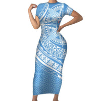Tonga Apifo'ou Kolisi Personalized Family Matching Short Sleeve Bodycon Dress and Hawaiian Shirt Ngatu Tokelaufeletoa Motifs LT7 Mom's Dress Light Blue - Polynesian Pride