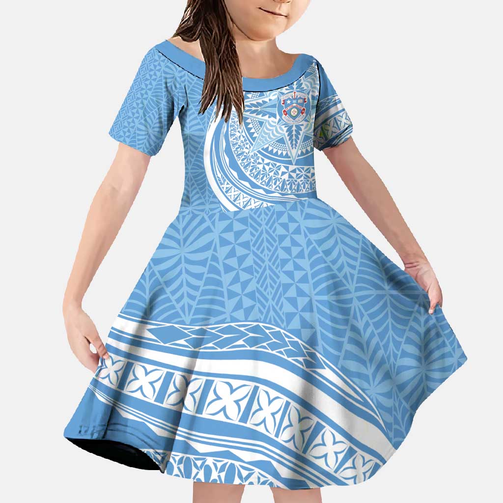 Tonga Apifo'ou Kolisi Personalized Family Matching Summer Maxi Dress and Hawaiian Shirt Ngatu Tokelaufeletoa Motifs LT7 Daughter's Dress Light Blue - Polynesian Pride